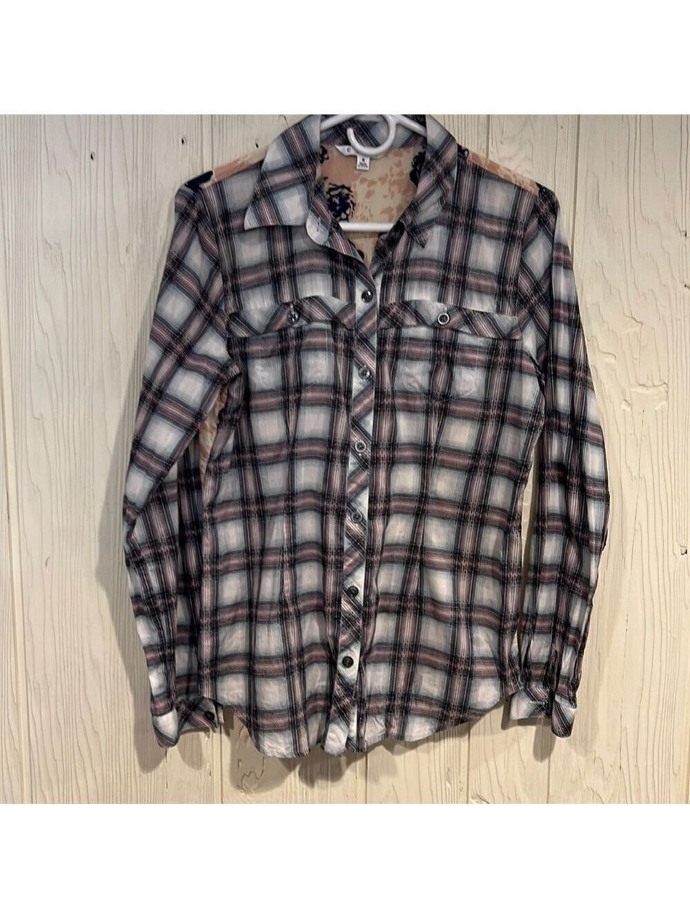 CAbi Plaid  Button Shirt with pockets Size Small 100% cotton